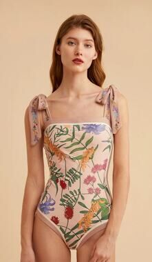 Visual Mood Joanna Reversible Tie Shoulder One Piece Swimsuit Pink Floral S